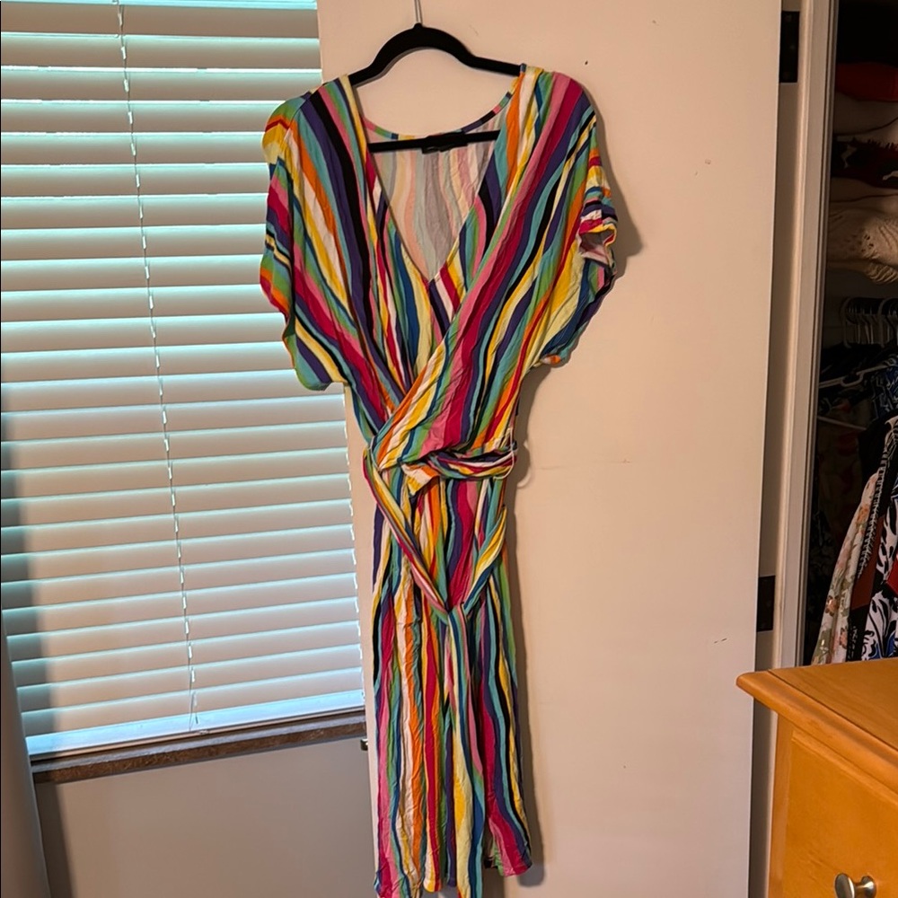 Eloquii Multicolor Striped Wrap Dress